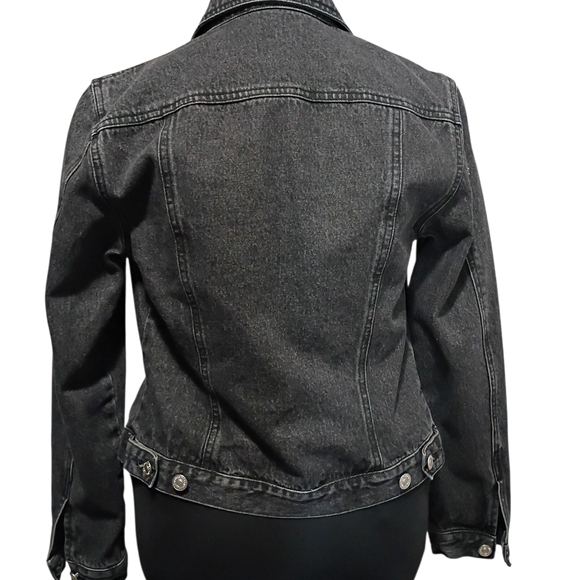 Women's Black Denim Jacket with Brown Accents - Picture 5 of 5